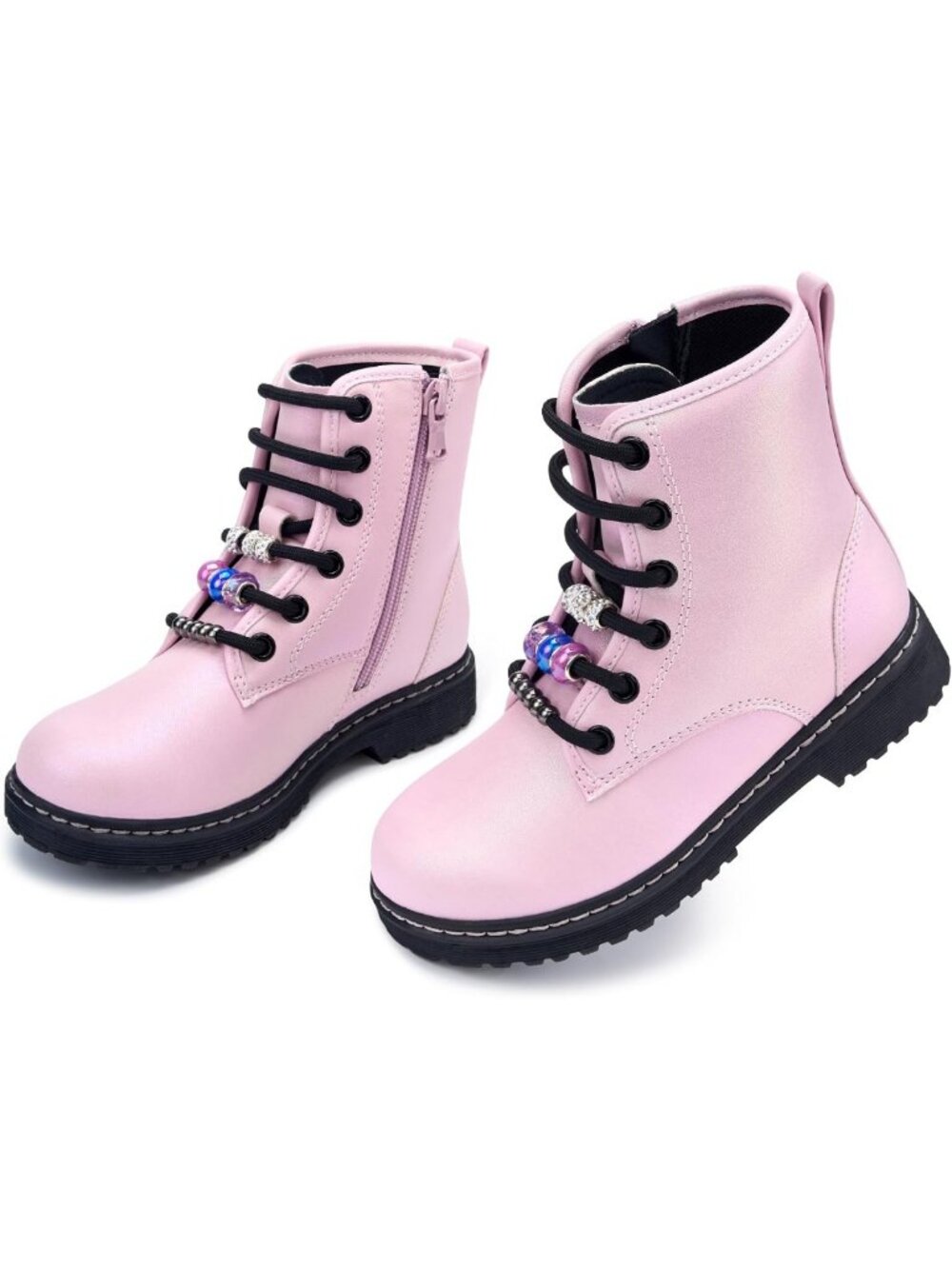 Stylish Girls Combat Boots with DIY Lace-Up & Zipper Ankle Design, Trendy